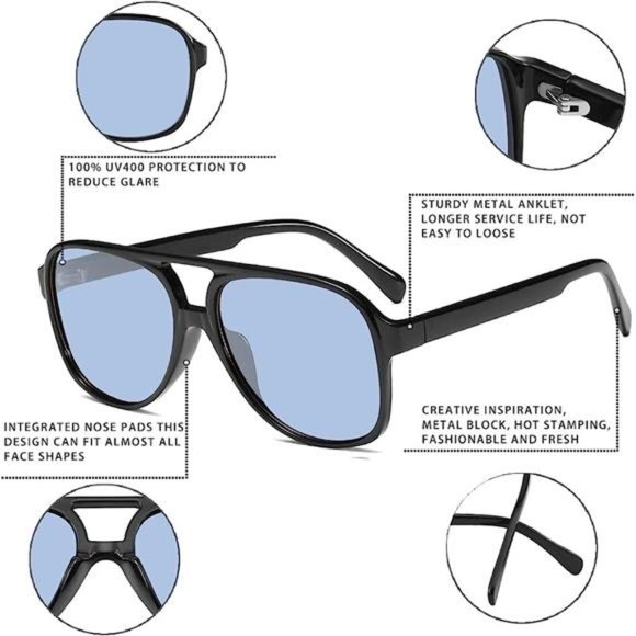 Classic Vintage Aviator Sunglasses Women Men Large Frame Retro 70s Sunglasses - Picture 4 of 5